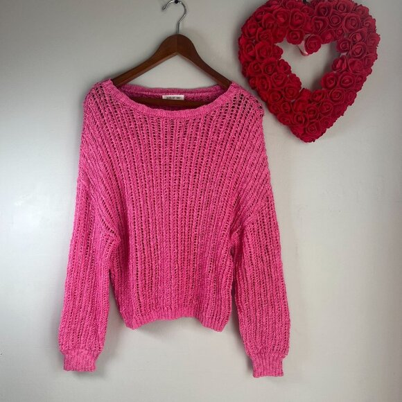 August Sky Anthro Womens Open Stitch Crewneck Sweater Small in Pink NWOT - Picture 1 of 9